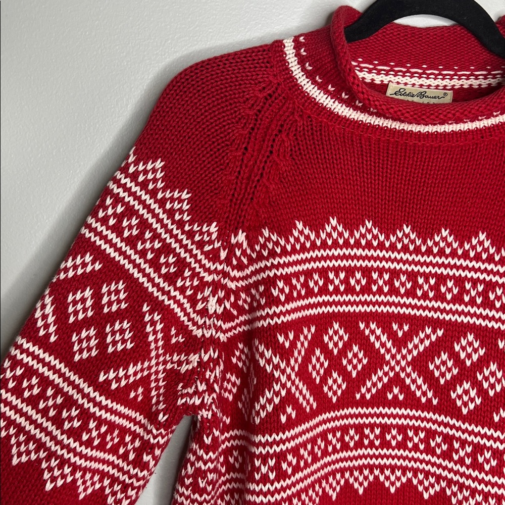Vintage Eddie Bauer 100% Cotton Nordic Red and White Sweater size Small - Picture 5 of 11